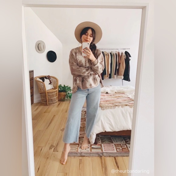 OAT New York Shari High Rise Wide Leg Stretch Crop Jean Frayed Hem in Blue, 10 - Picture 3 of 3